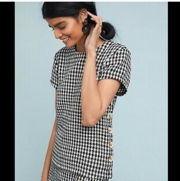 Anthropologie Maeve Townsend Black White Houndstooth Short Sleeve Top Boxy Sz 10 - Picture 2 of 16
